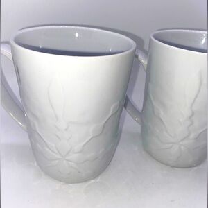 New Crate and Barrel Mercer Snowflake White Porcelain Mugs Set of 2